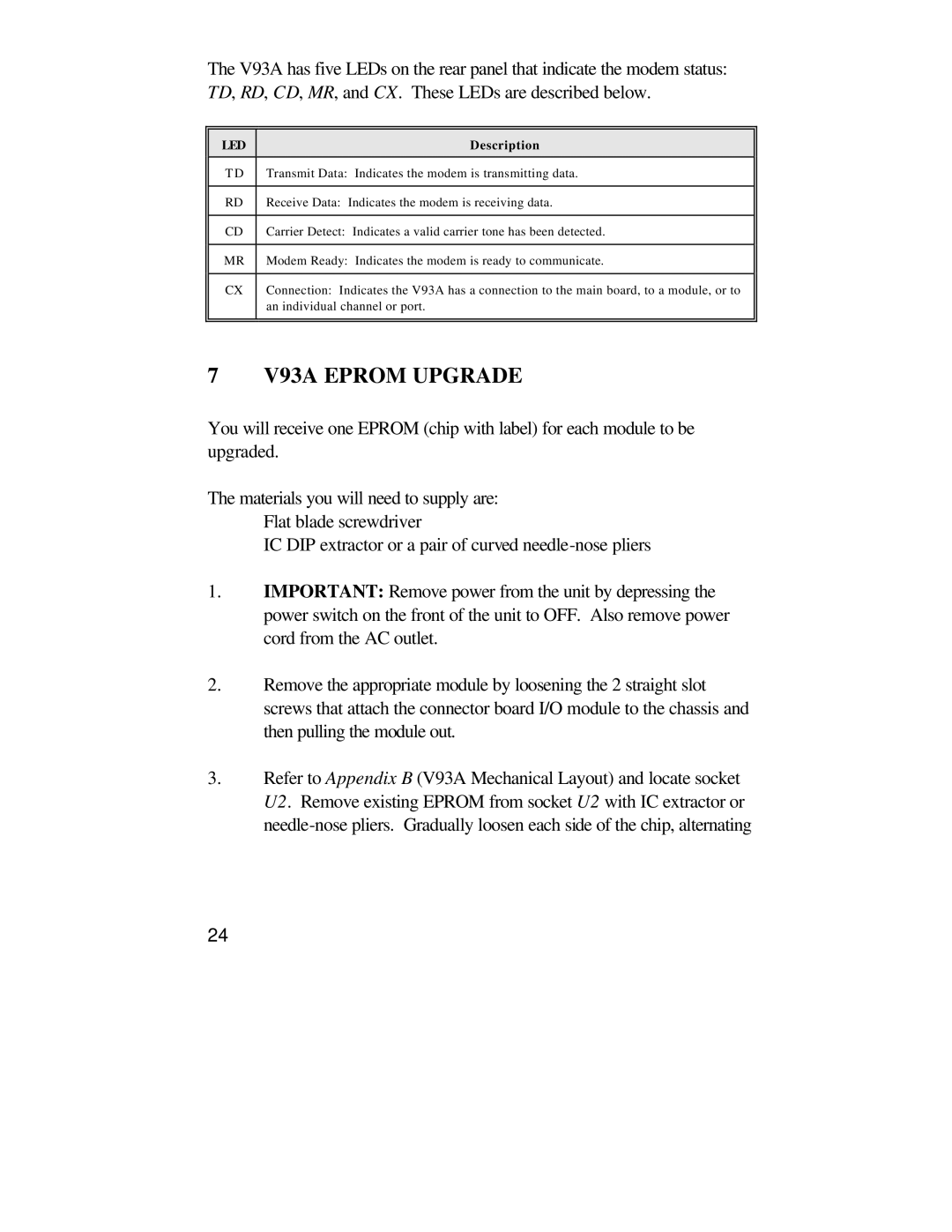 Bay Technical Associates U140E116-02 owner manual V93A Eprom Upgrade, Led 