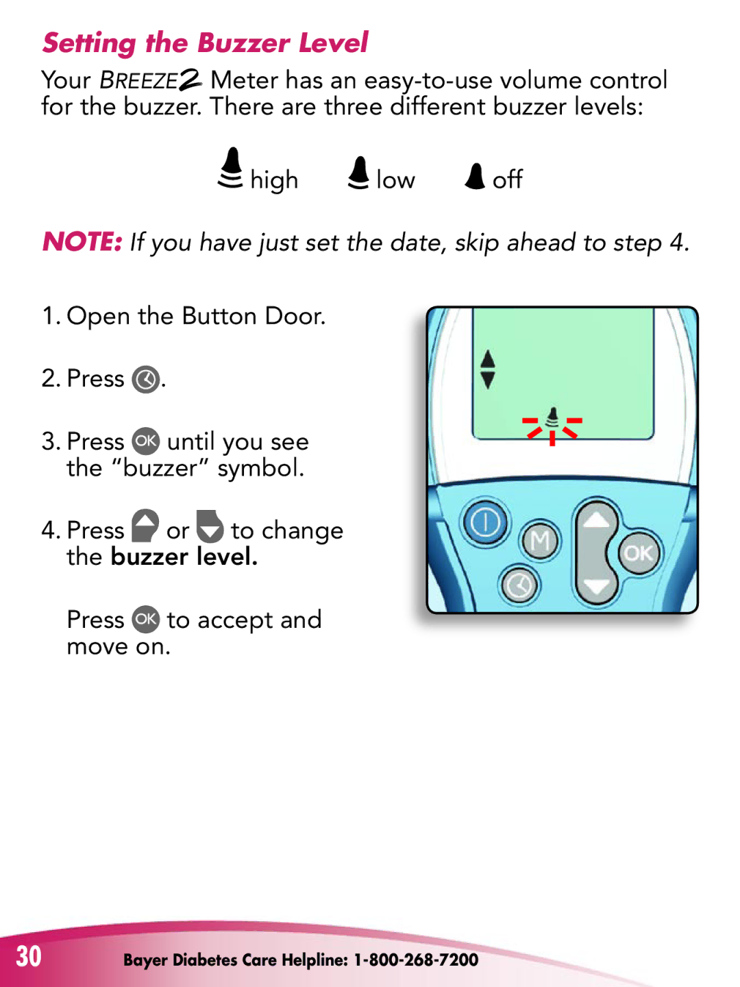 Bayer HealthCare 2 manual Setting the Buzzer Level 