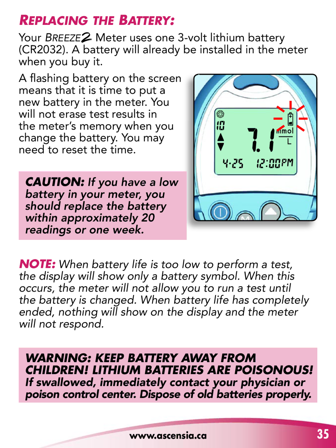 Bayer HealthCare 2 manual REPlacIng thE BattEry 