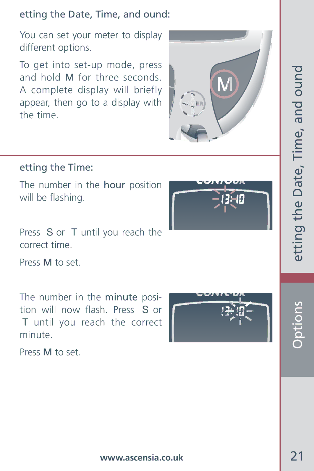 Bayer HealthCare Blood Glucose Meter manual Options Setting the Date, Time, and Sound, Setting the Time 