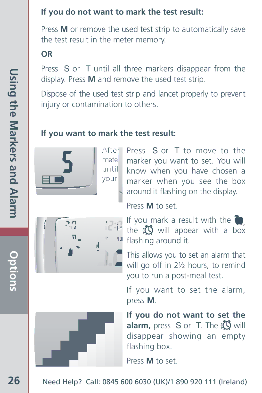 Bayer HealthCare Blood Glucose Meter manual Using the Markers and Alarm Options, If you do not want to mark the test result 