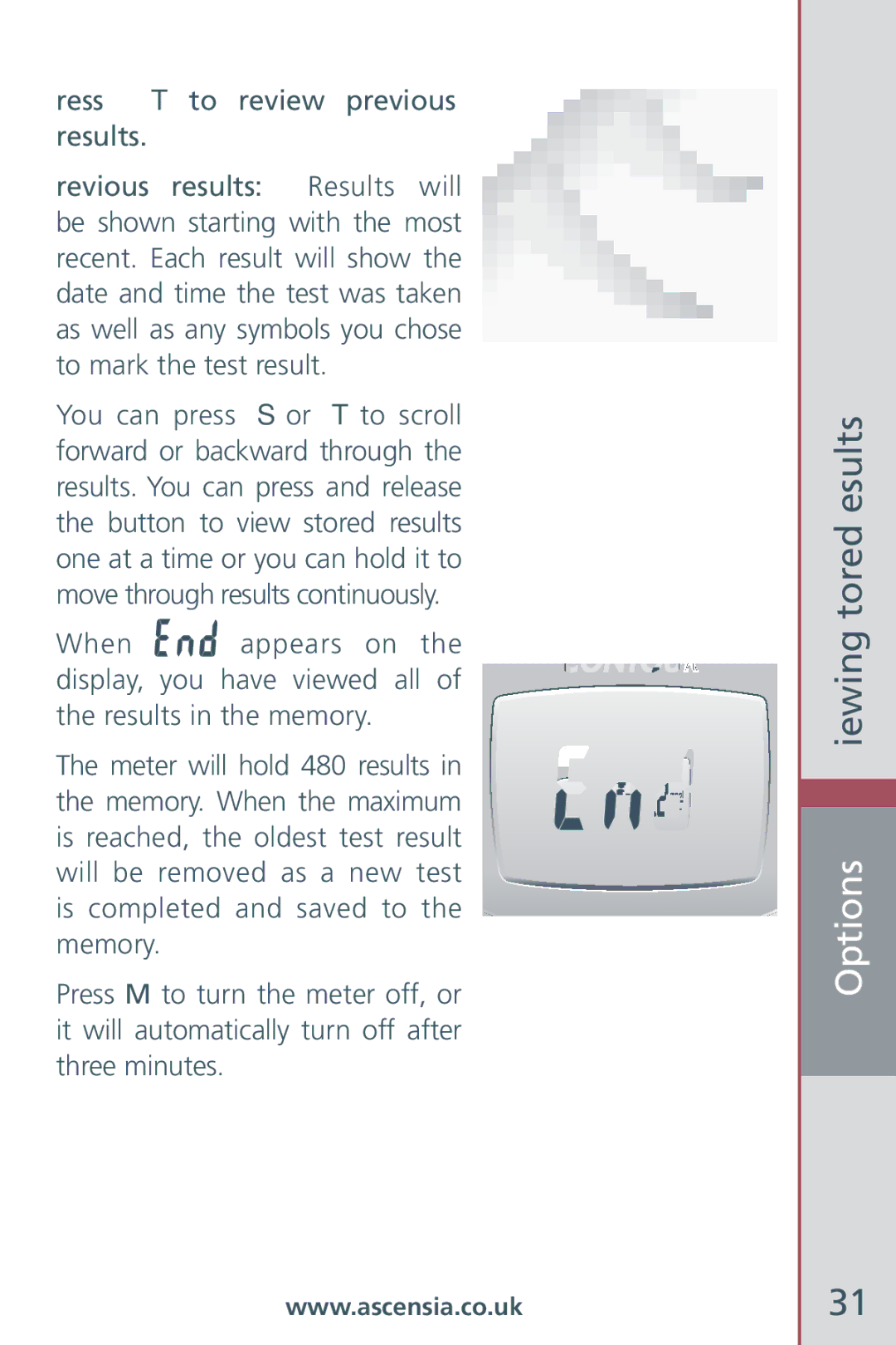 Bayer HealthCare Blood Glucose Meter manual Options Viewing Stored Results 