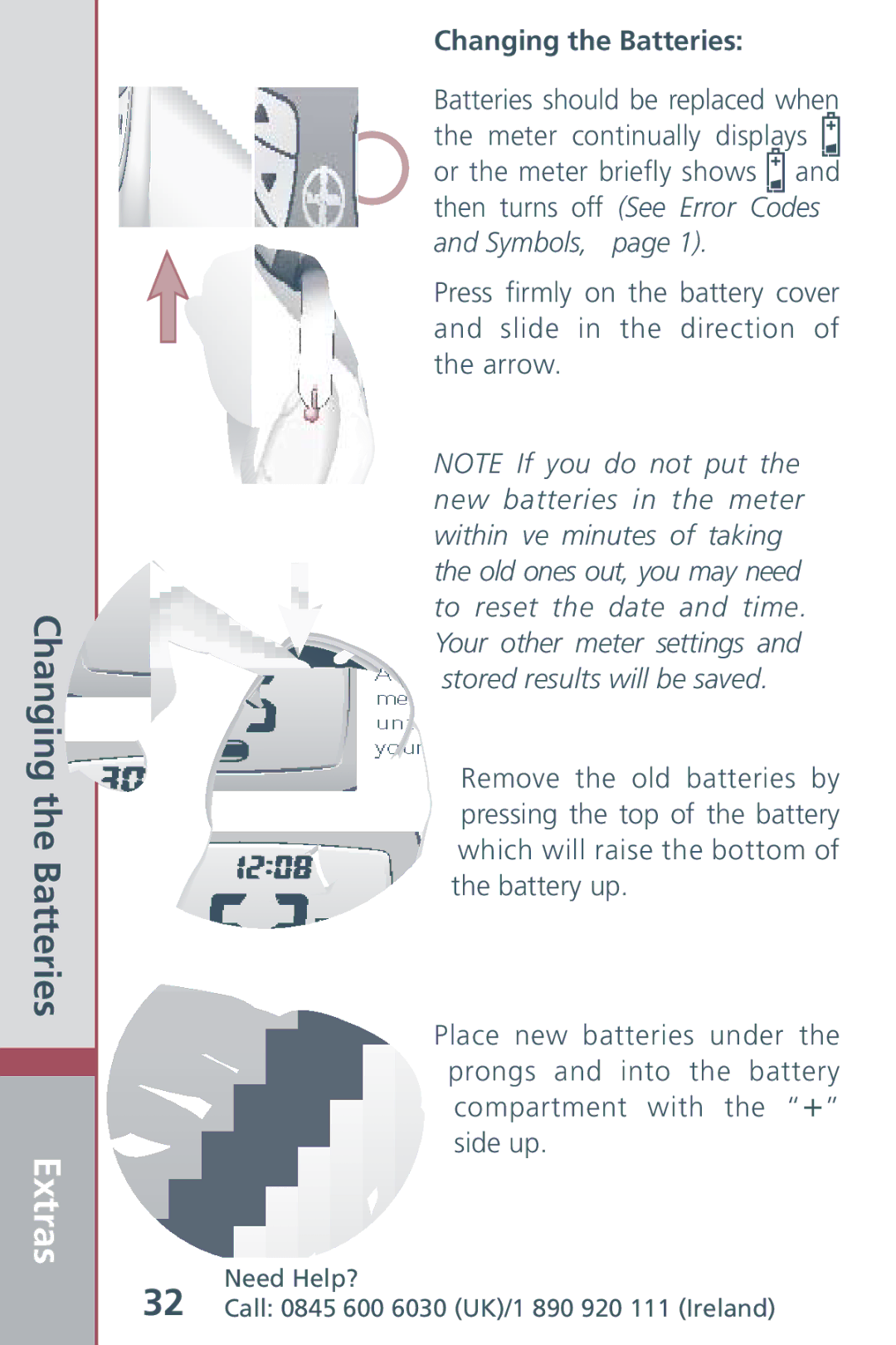 Bayer HealthCare Blood Glucose Meter manual Extras, Changing the Batteries 