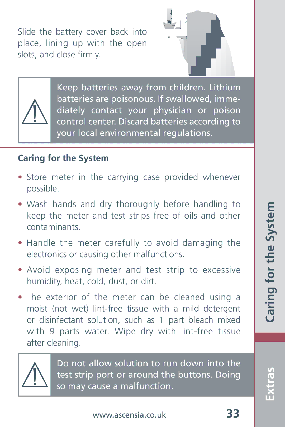 Bayer HealthCare Blood Glucose Meter manual Caring for the System 