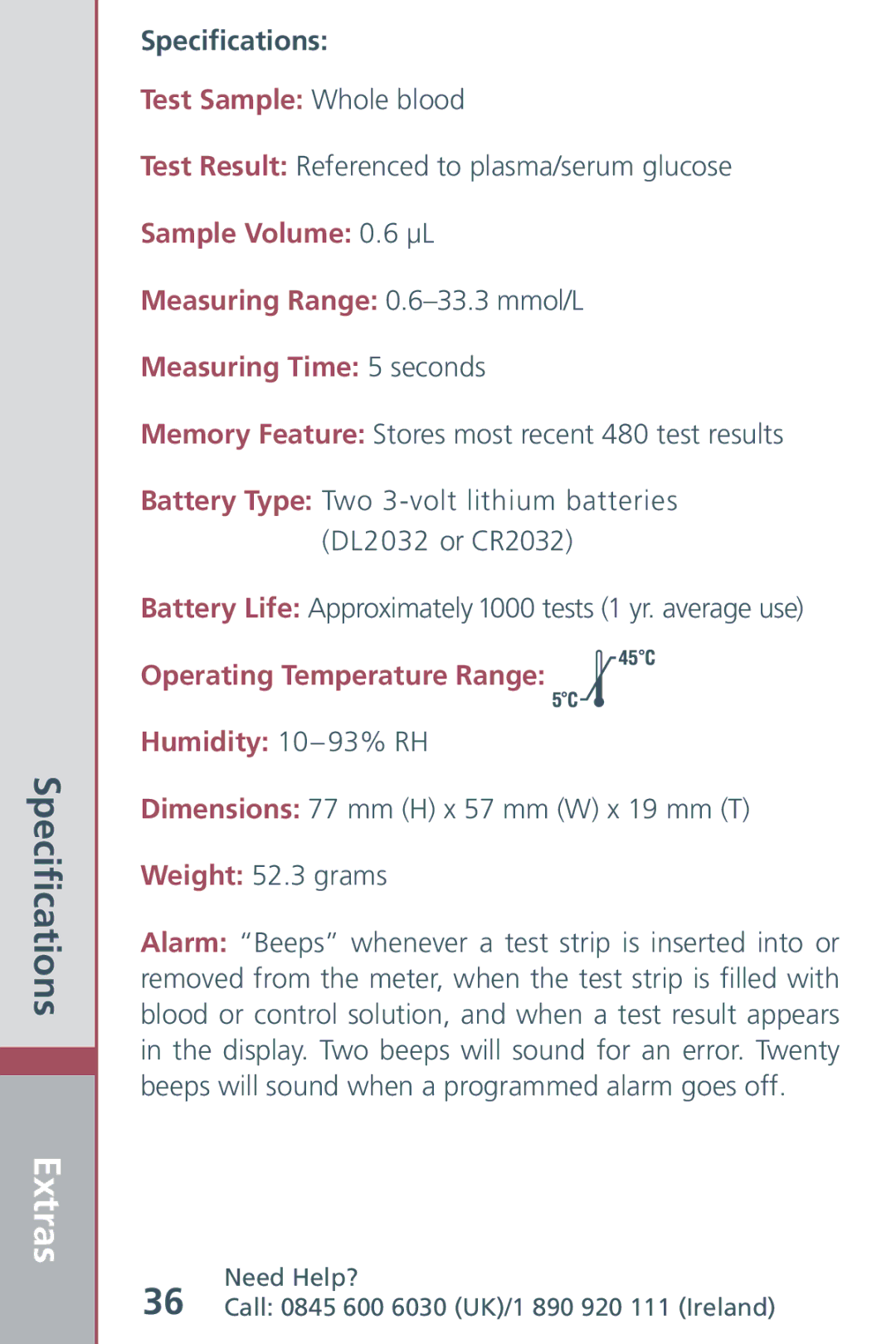 Bayer HealthCare Blood Glucose Meter manual Speciﬁcations 