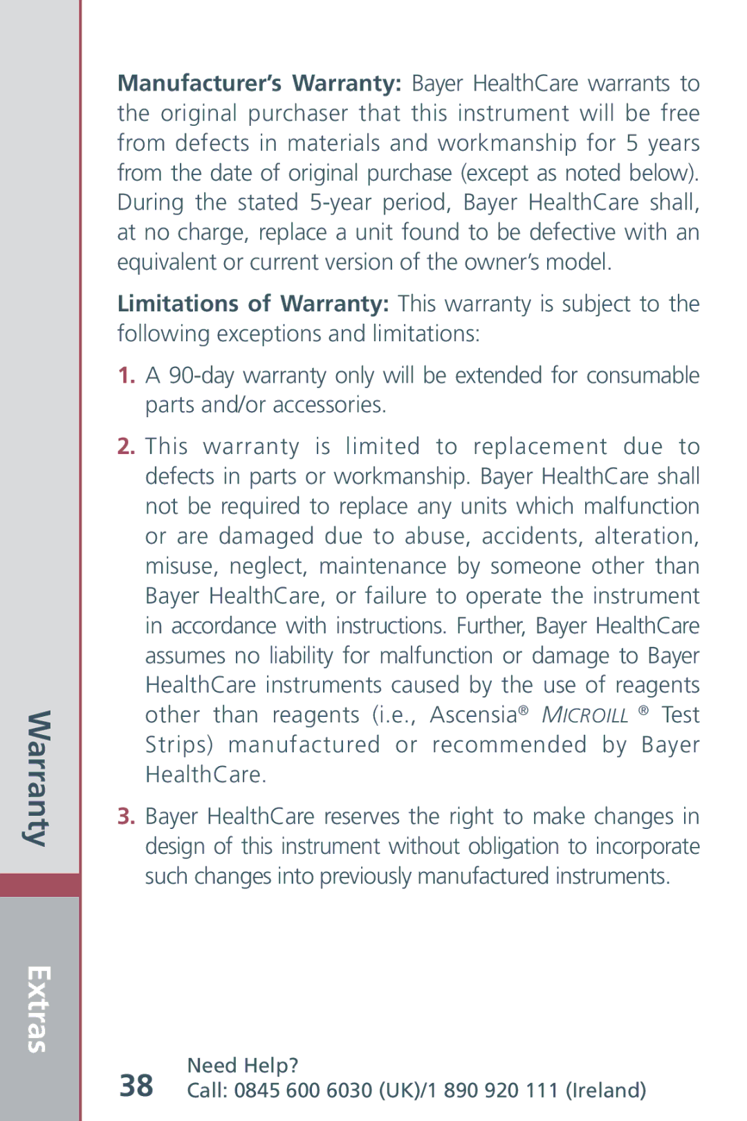 Bayer HealthCare Blood Glucose Meter manual Warranty 