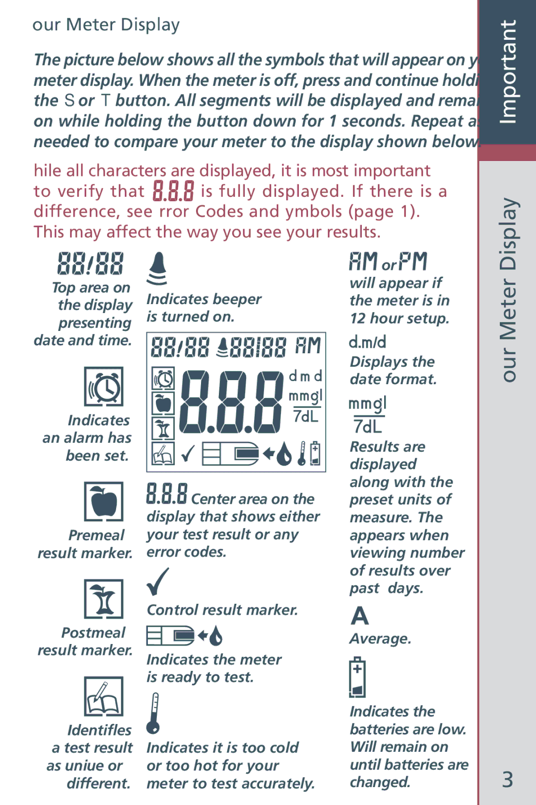 Bayer HealthCare Blood Glucose Meter manual Your Meter Display 