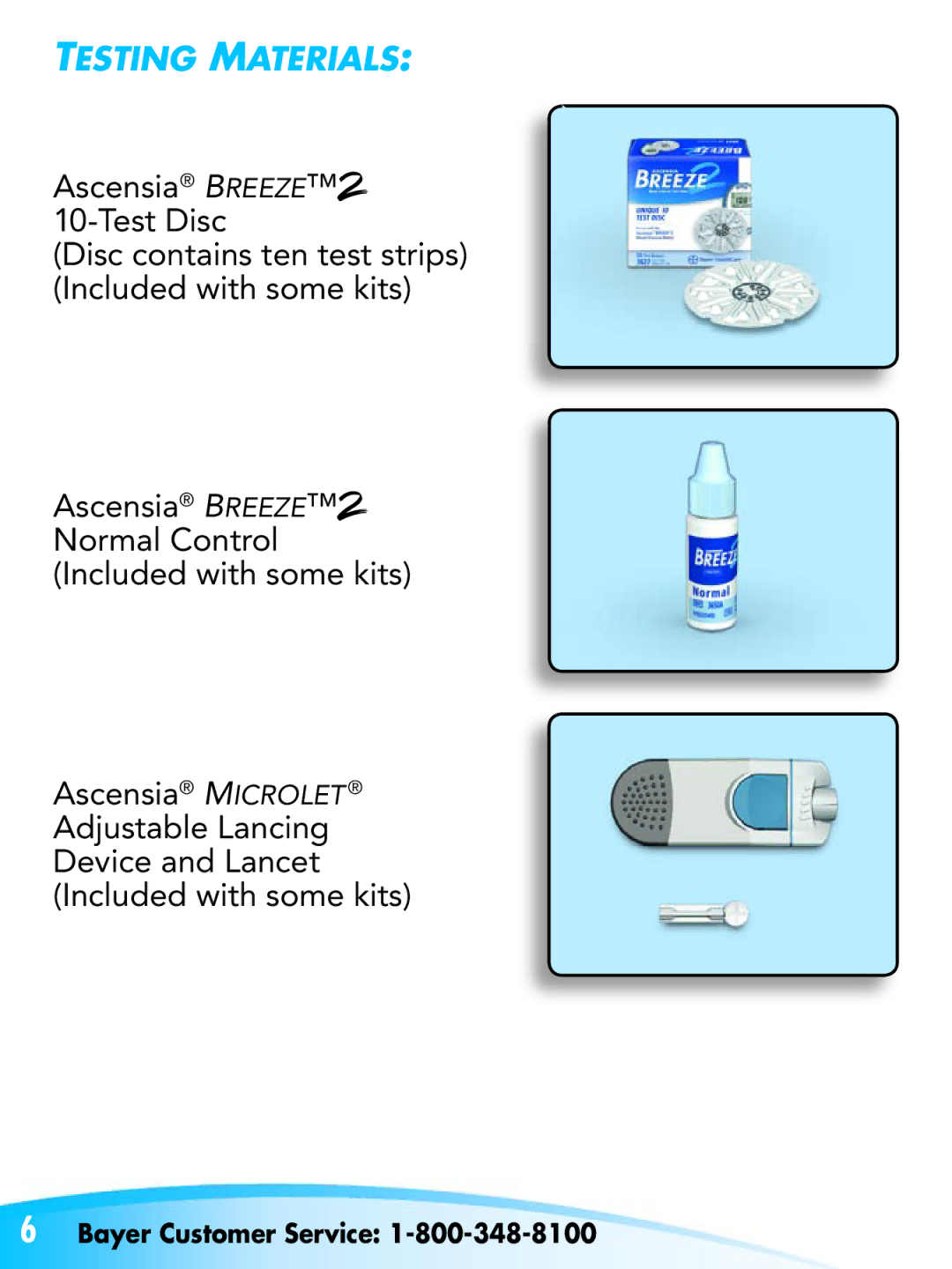 Bayer HealthCare Breeze 2 manual TesTIng maTerIals 