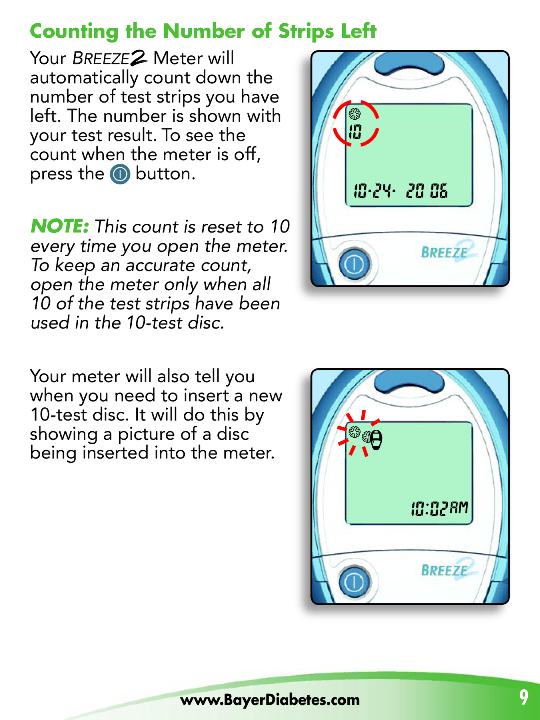 Bayer HealthCare Breeze 2 manual Counting the Number of Strips Left 