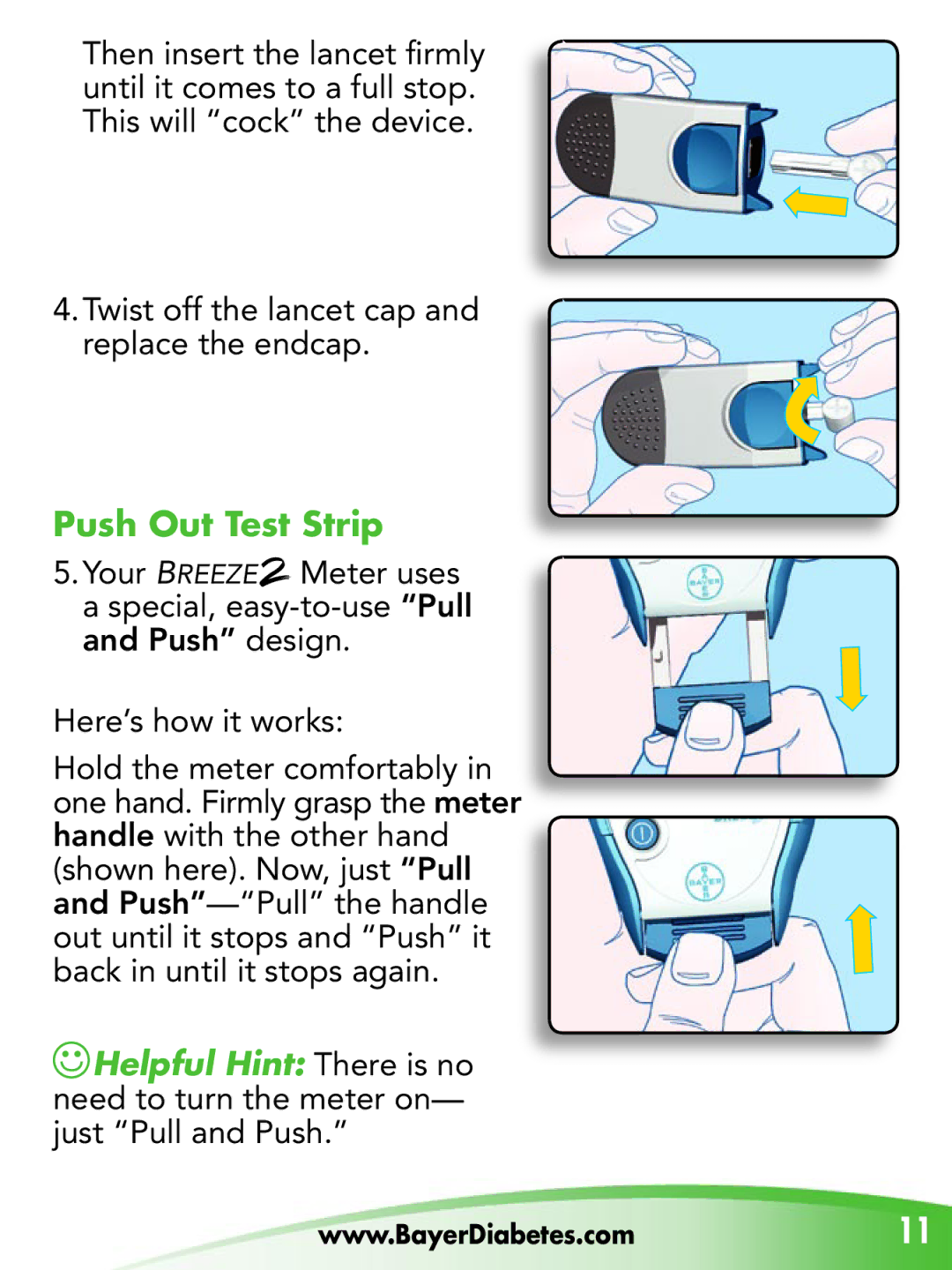 Bayer HealthCare Breeze 2 manual Push Out Test Strip 