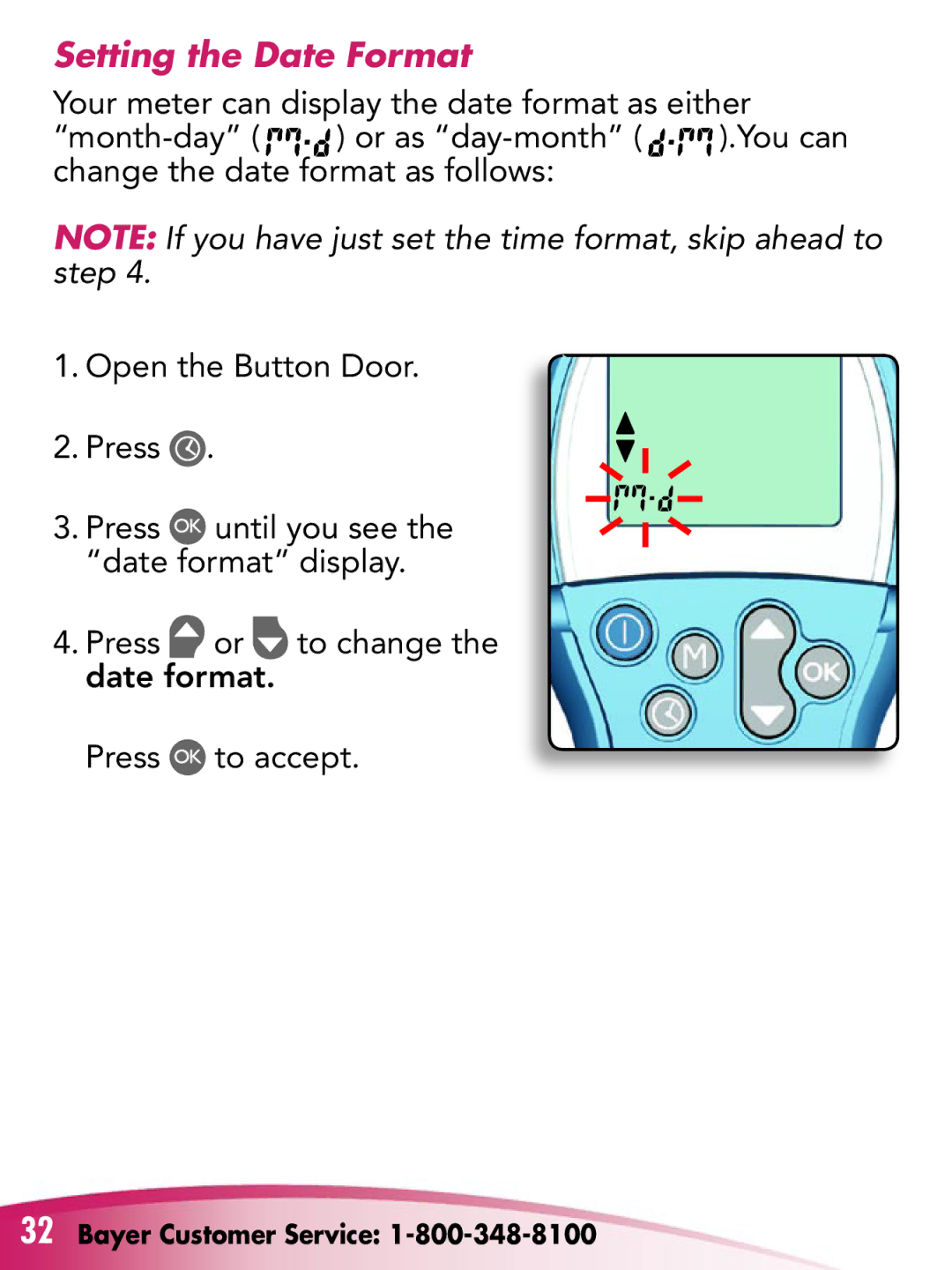 Bayer HealthCare Breeze 2 manual Setting the Date Format 