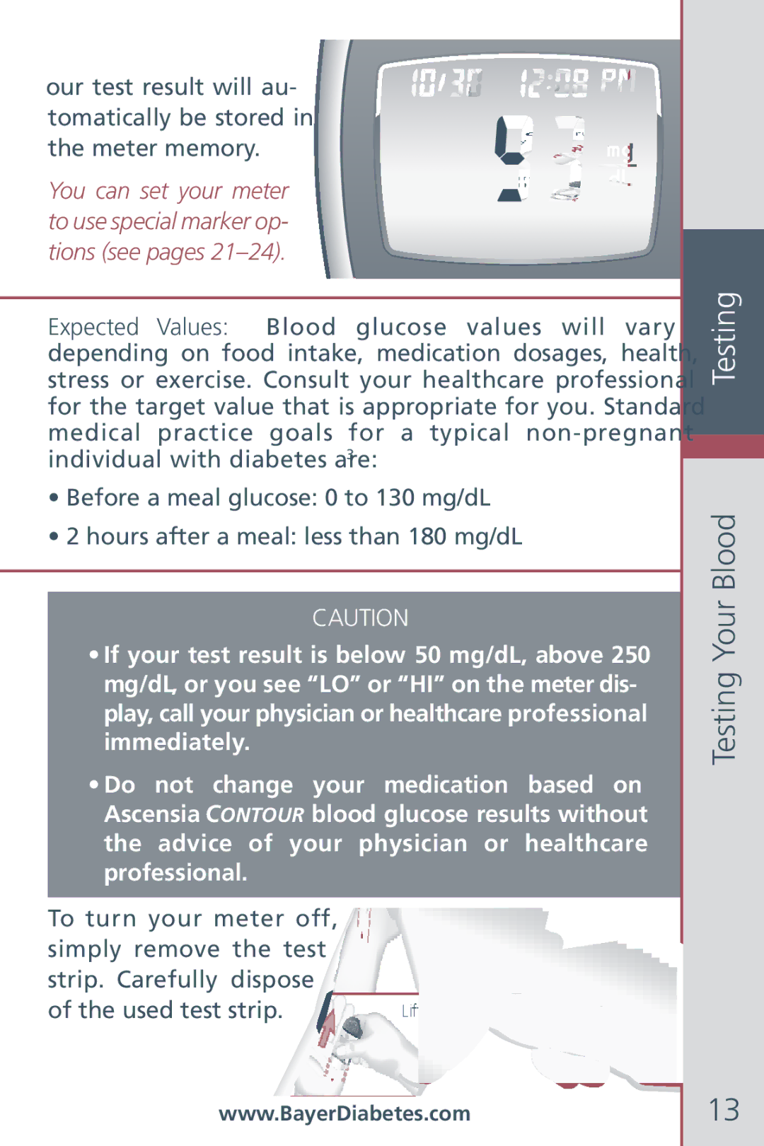 Bayer HealthCare CONTOUR Blood Glucose Meter and Ascensia CONTOURTM Test Strips manual Testing Your Blood Testing 