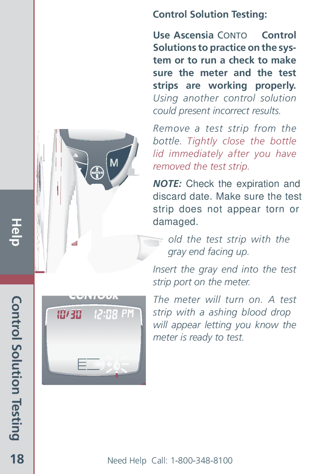 Bayer HealthCare CONTOUR Blood Glucose Meter and Ascensia CONTOURTM Test Strips manual Control Solution Testing 