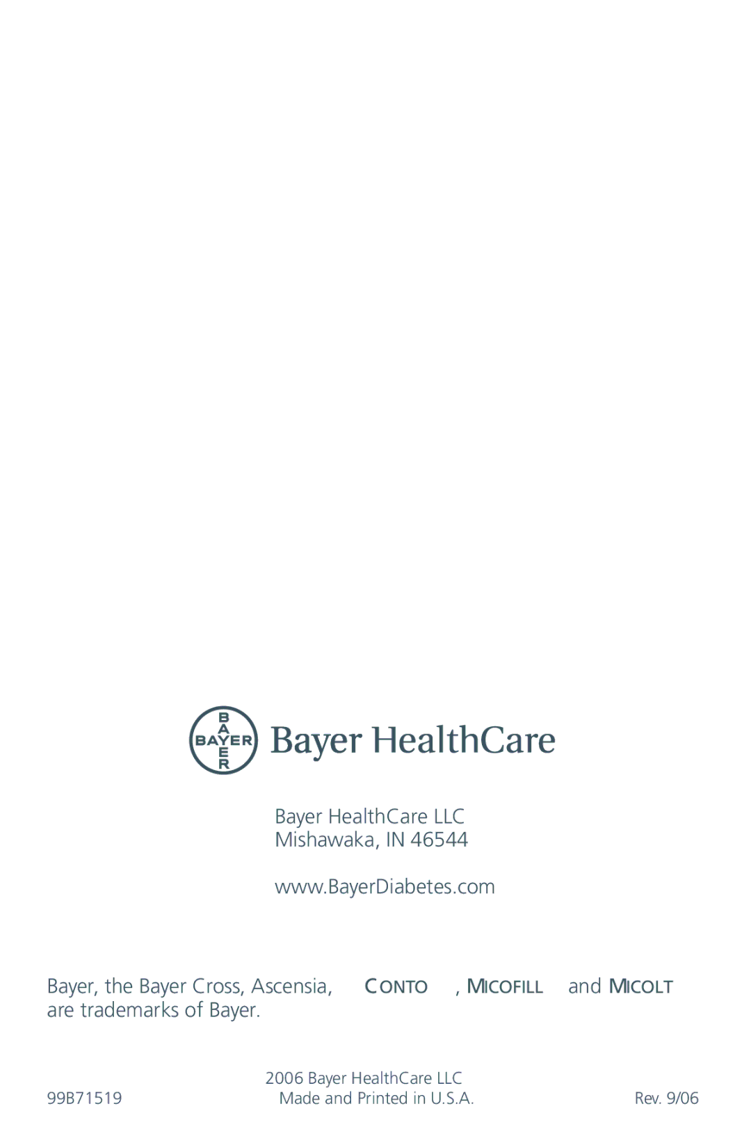 Bayer HealthCare CONTOUR Blood Glucose Meter and Ascensia CONTOURTM Test Strips manual Bayer HealthCare LLC 99B71519 