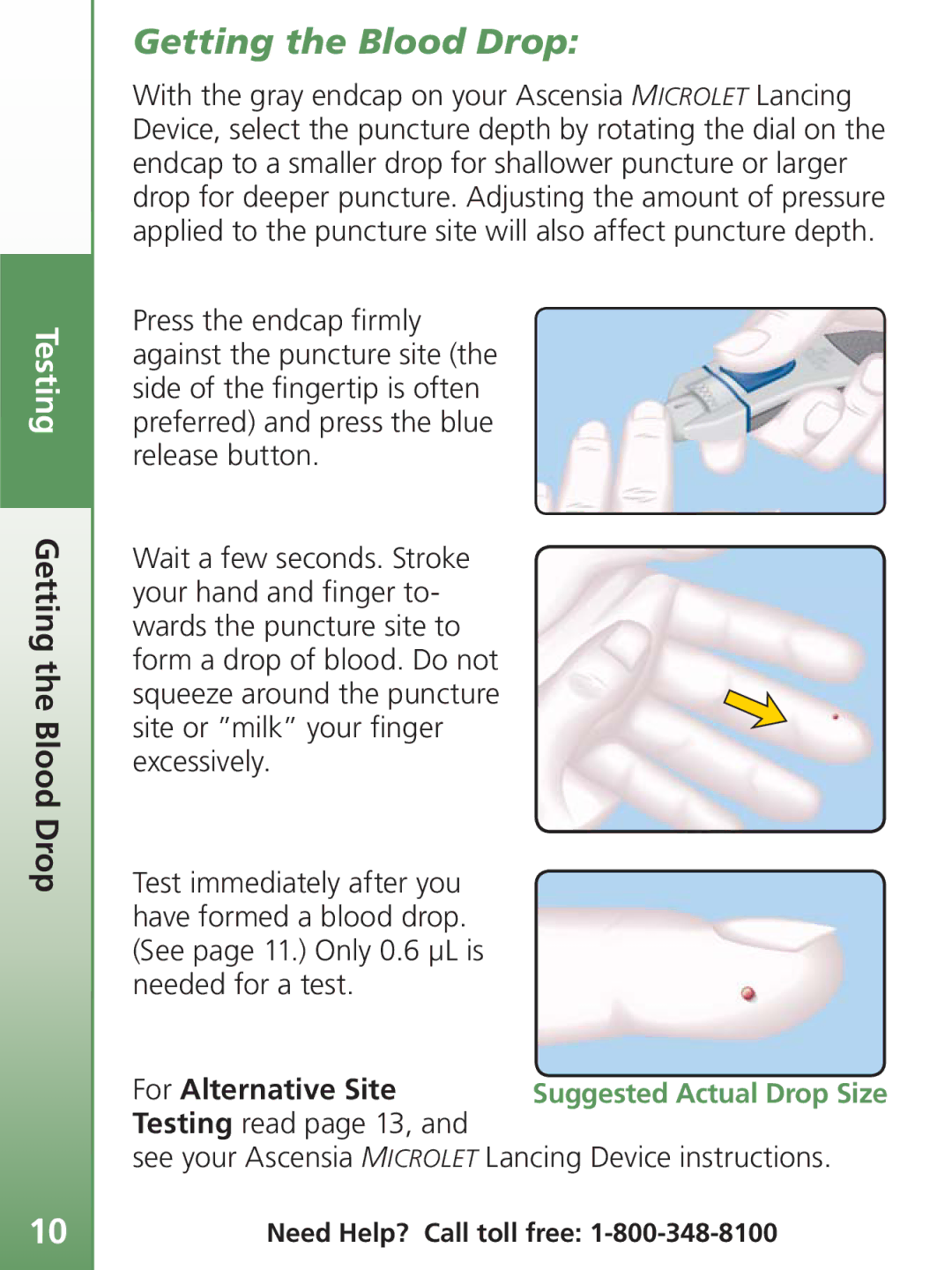 Bayer HealthCare TS manual Testing Getting the Blood Drop 