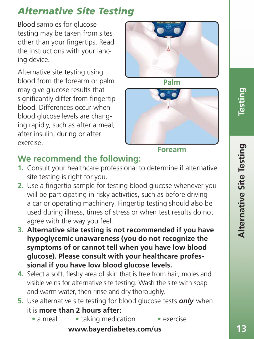 Bayer HealthCare TS manual Alternative Site Testing Testing 