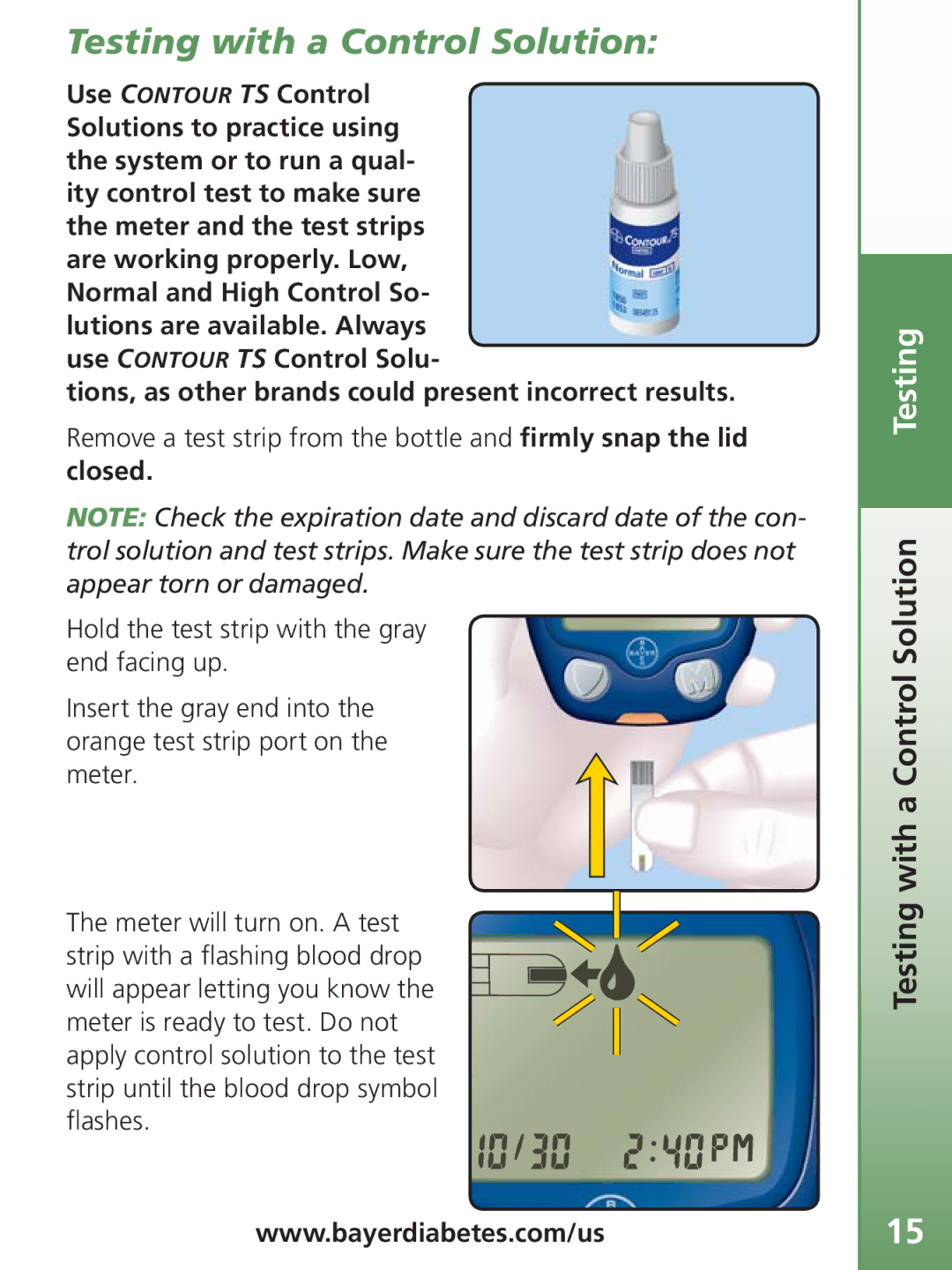 Bayer HealthCare TS manual Testing with a Control Solution Testing 