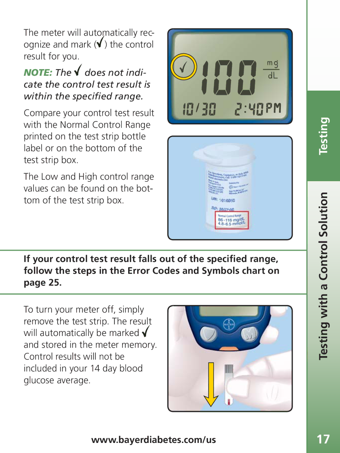 Bayer HealthCare TS manual Testing with a Control Solution Testing 