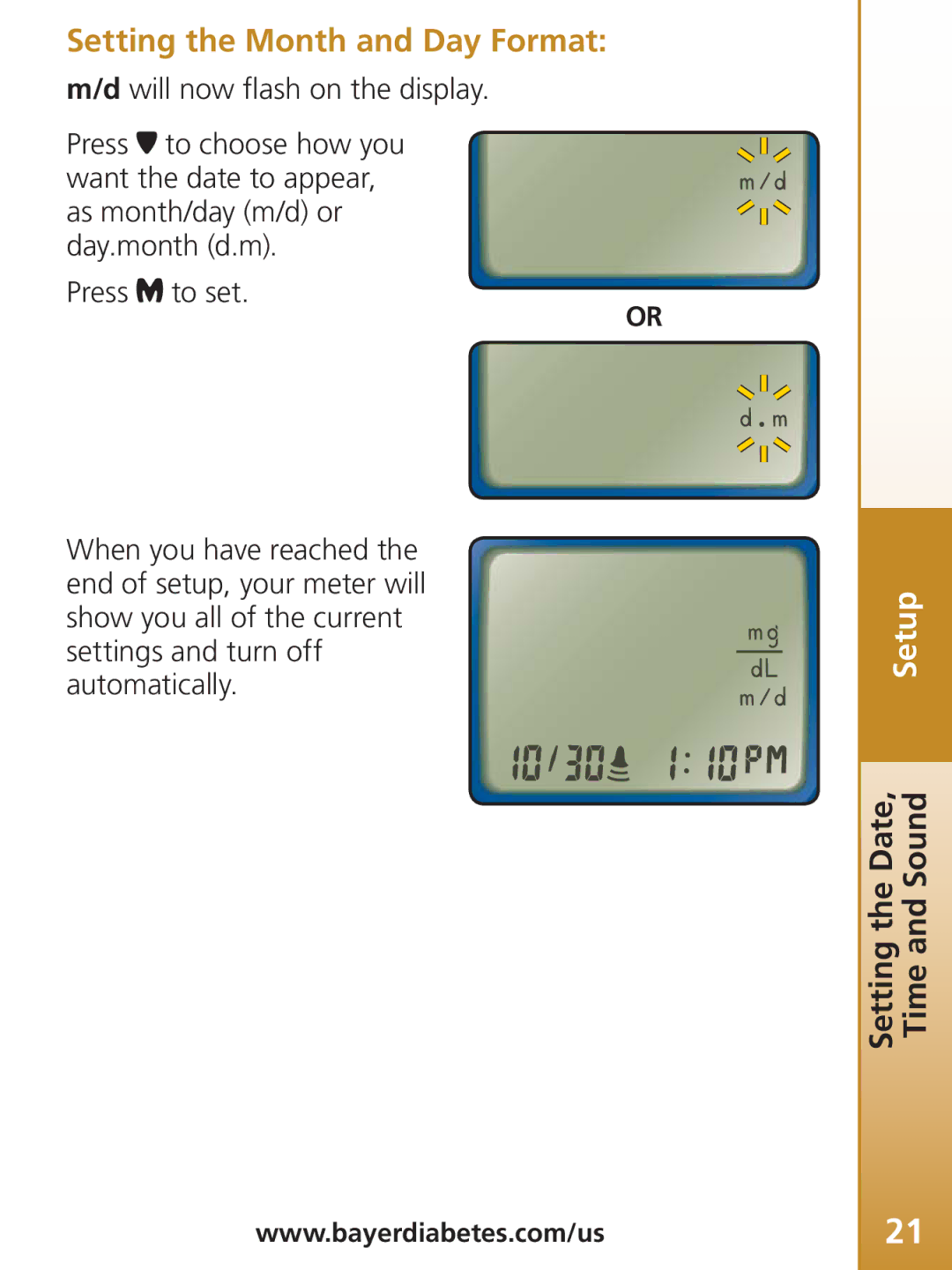 Bayer HealthCare TS manual Setting the Month and Day Format 