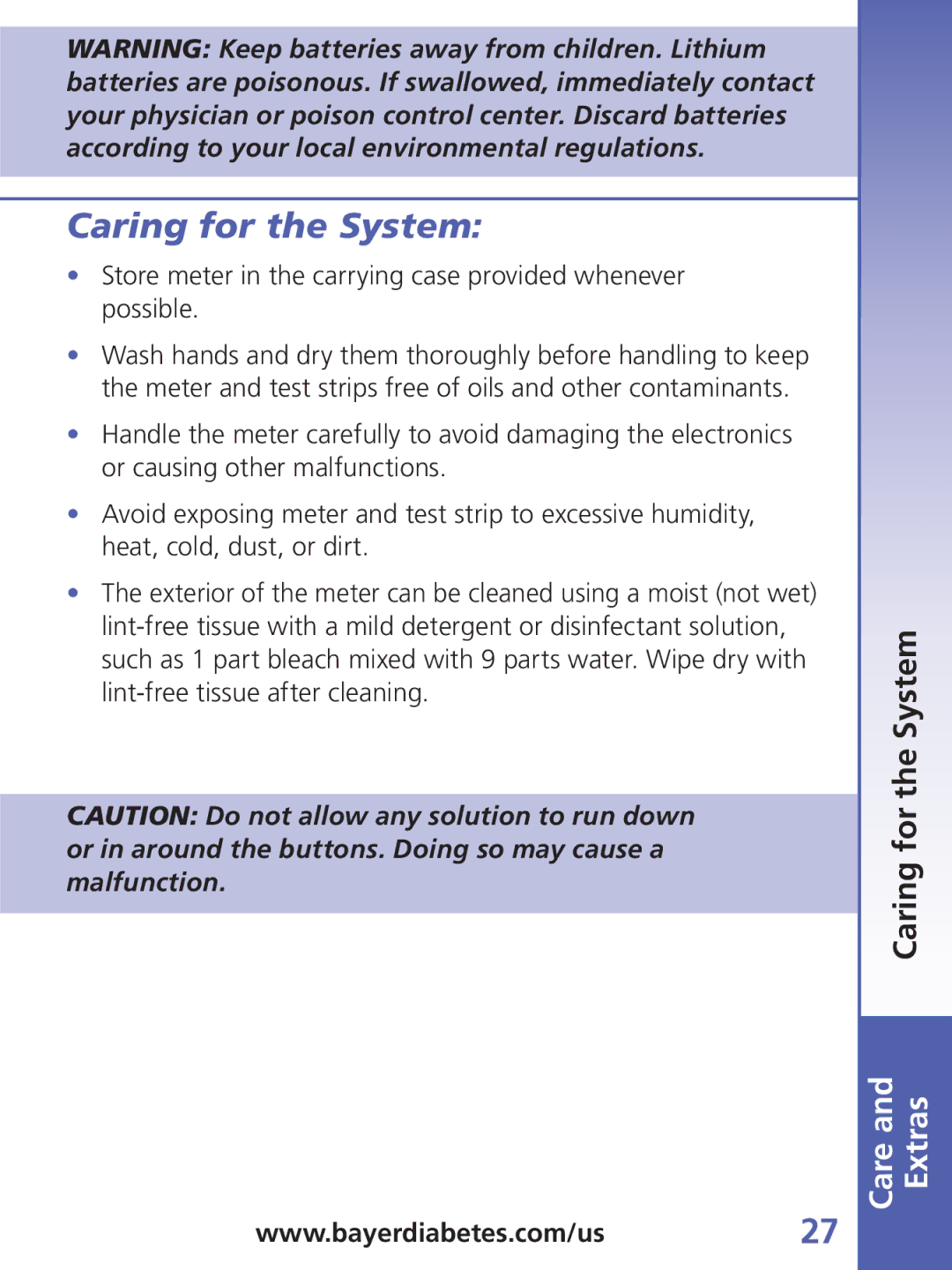 Bayer HealthCare TS manual Caring for the System, Store meter in the carrying case provided whenever possible 