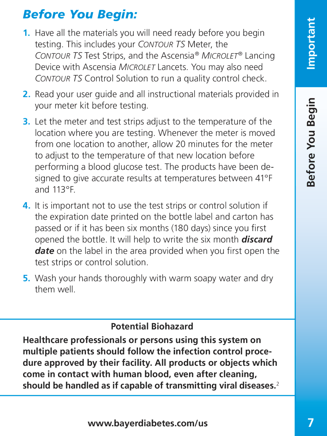 Bayer HealthCare TS manual Before You Begin Important 