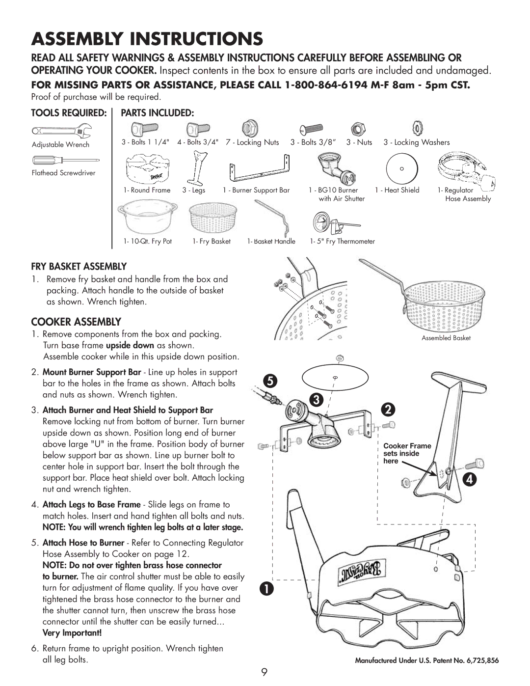 Bayou Classic 2212 owner manual Assembly Instructions, Parts Included 