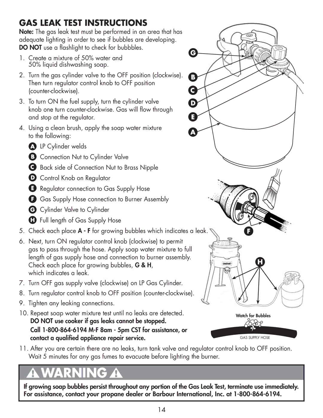 Bayou Classic 2212 owner manual GAS Leak Test Instructions 