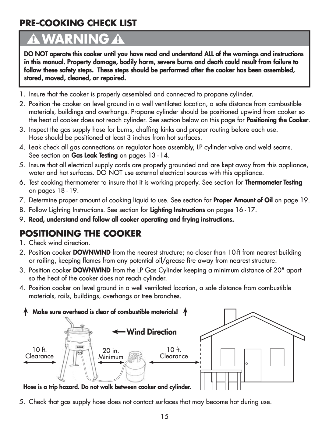 Bayou Classic 2212 owner manual Pre-Cooking Check List, Positioning The Cooker, Wind Direction 