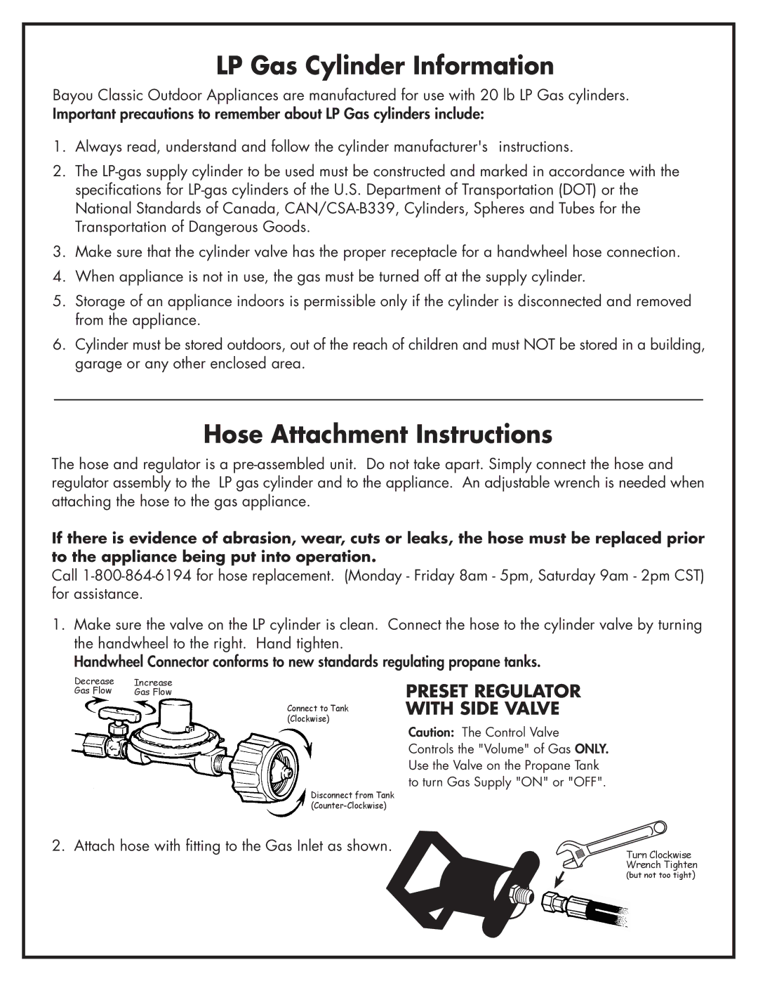 Bayou Classic 700-701 manual Attach hose with fitting to the Gas Inlet as shown 