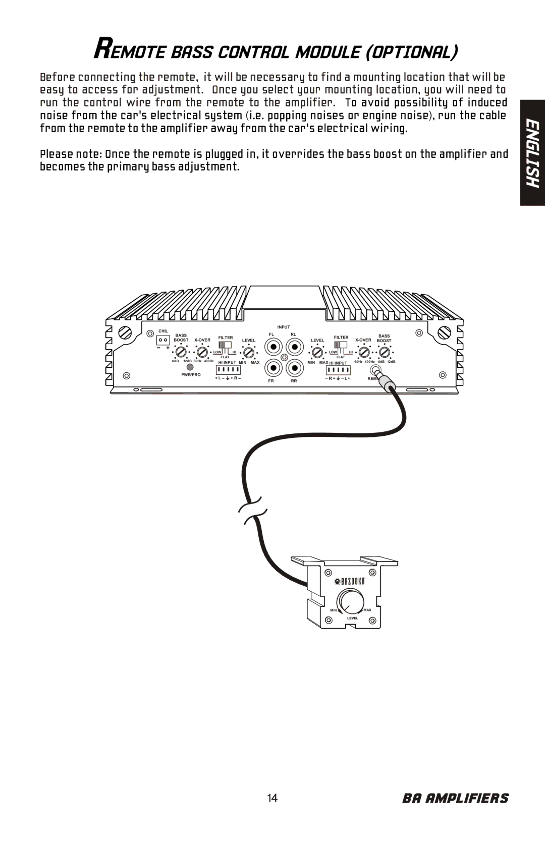 Bazooka BA460, BA2150HC, BA2100, BA260 manual Remote Bass Control Module Optional 