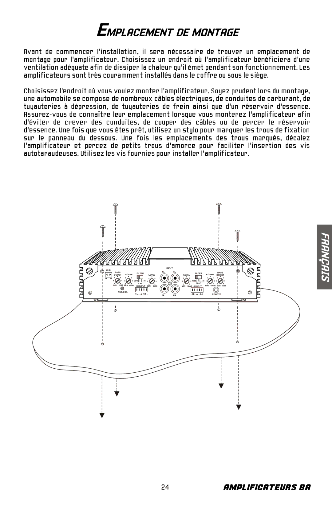 Bazooka BA2100, BA2150HC, BA260, BA460 manual Emplacement DE Montage 