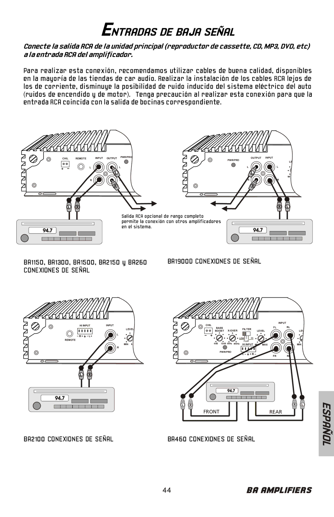 Bazooka BA2100, BA2150HC, BA260, BA460 manual Entradas DE Baja Señal, Conexiones DE Señal 