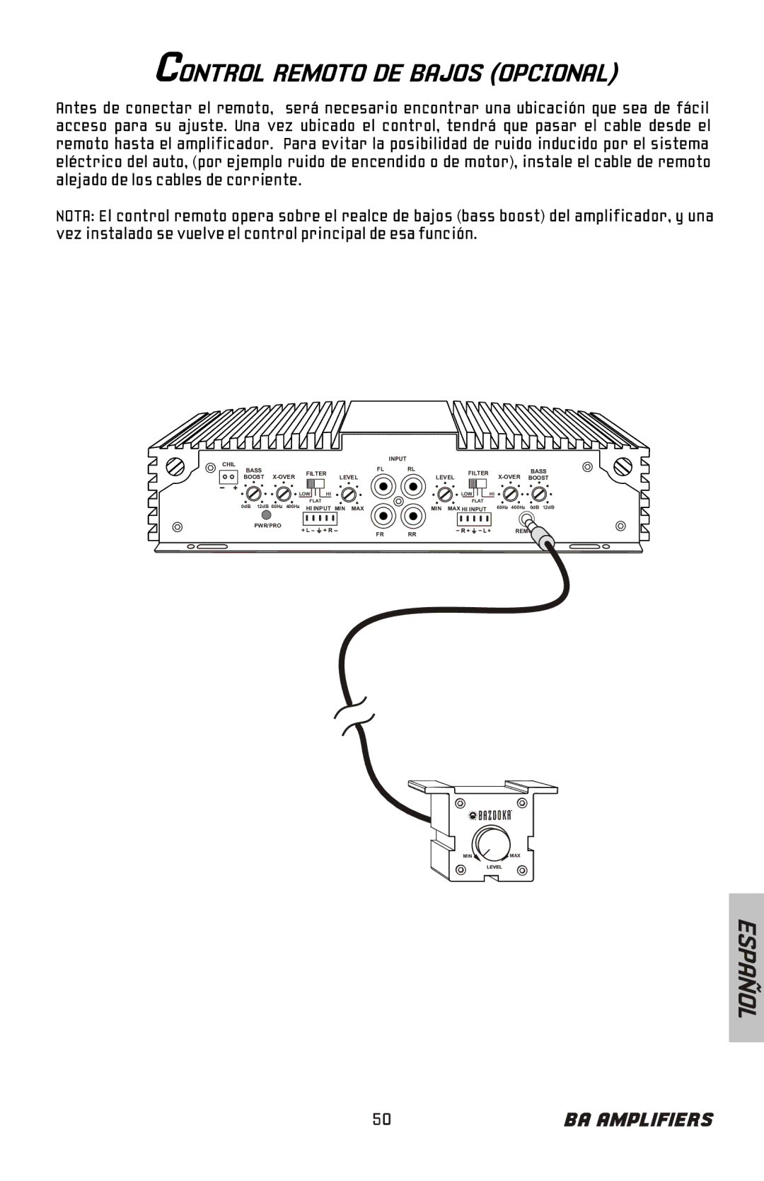 Bazooka BA460, BA2150HC, BA2100, BA260 manual Control Remoto DE Bajos Opcional 