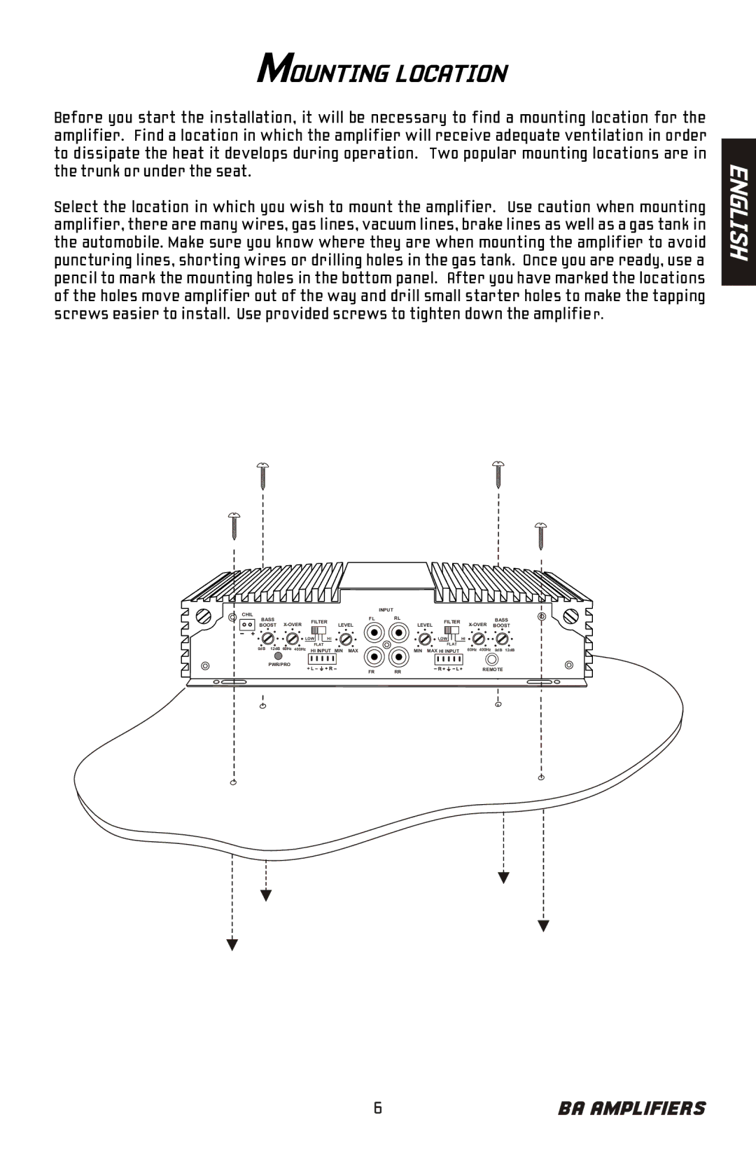 Bazooka BA460, BA2150HC, BA2100, BA260 manual Mounting Location 