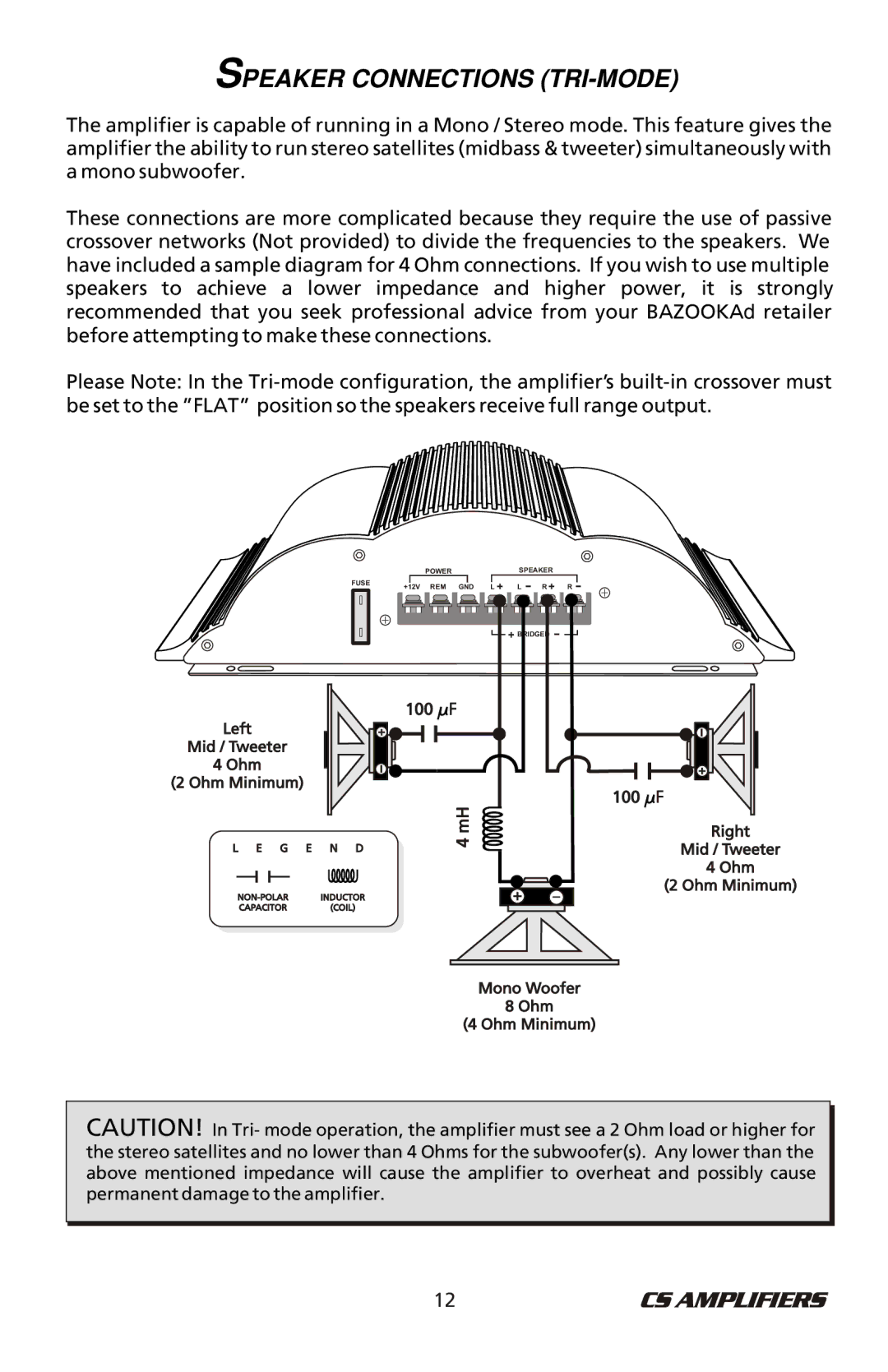 Bazooka CSA200.3, CSA50.4, CSA50.2, CSA150.1, CSA300.1 manual Speaker Connections TRI-MODE 