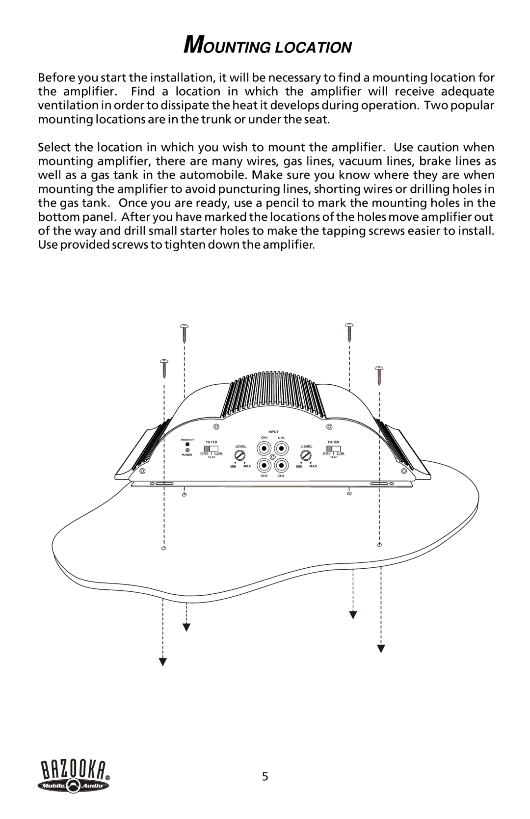 Bazooka CSA50.2, CSA50.4, CSA150.1, CSA200.3, CSA300.1 manual Mounting Location 