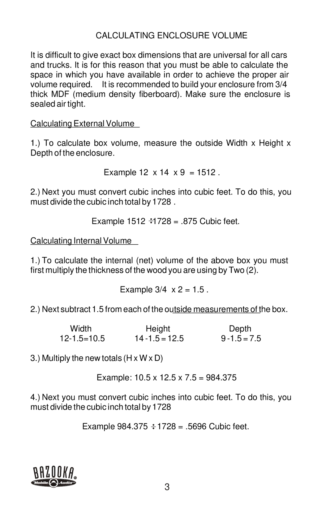 Bazooka EL1208, EL1204, EL1008, EL1004 manual Calculating Enclosure Volume 