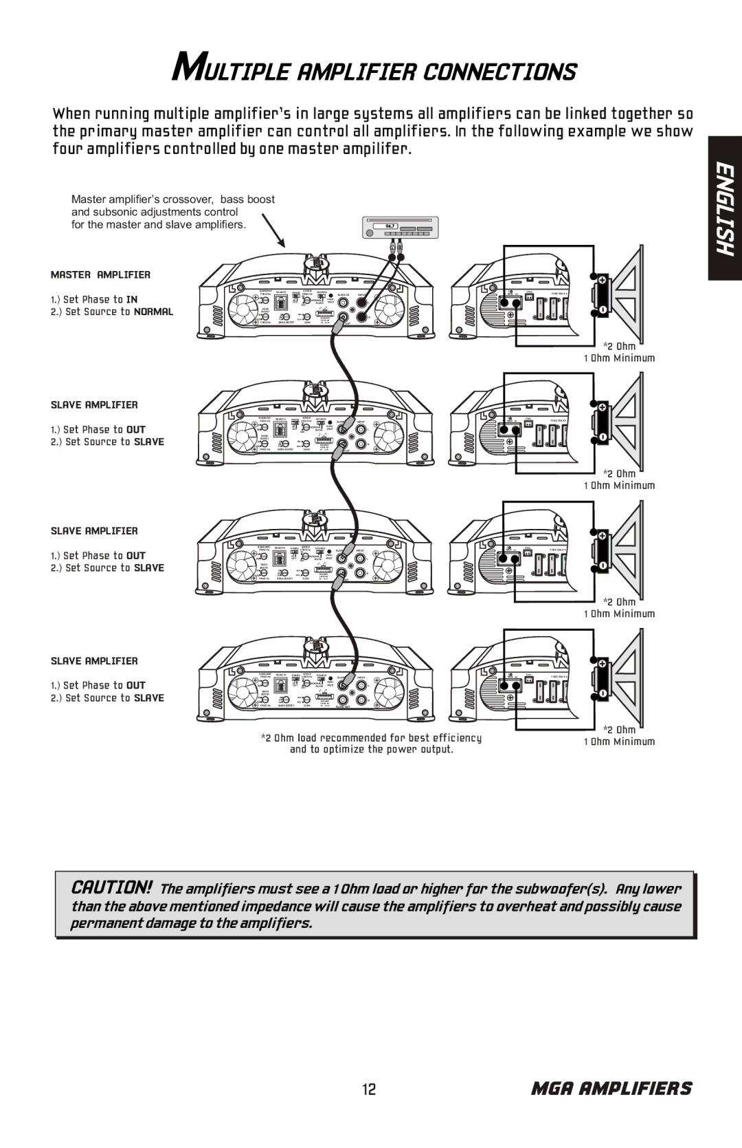 Bazooka MGA11000H, MGA11500H manual Multiple Amplifier Connections, Master Amplifier 