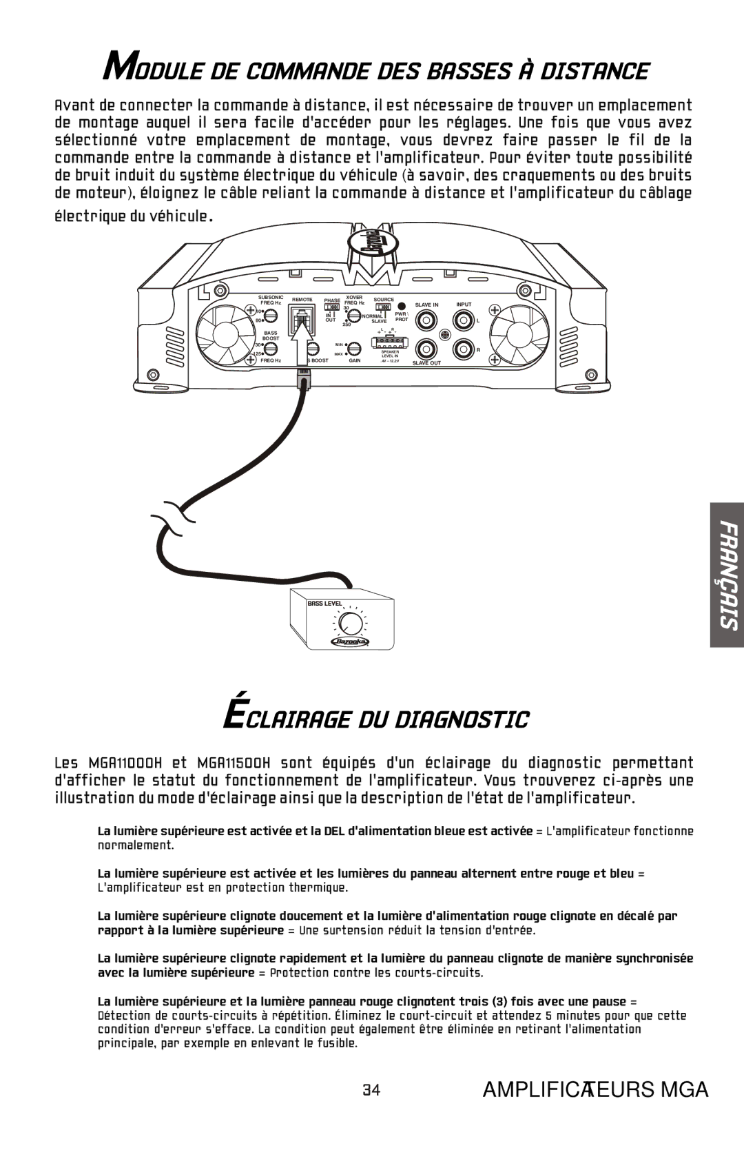 Bazooka MGA11000H, MGA11500H manual Éclairage DU Diagnostic, Module DE Commande DES Basses À Distance 