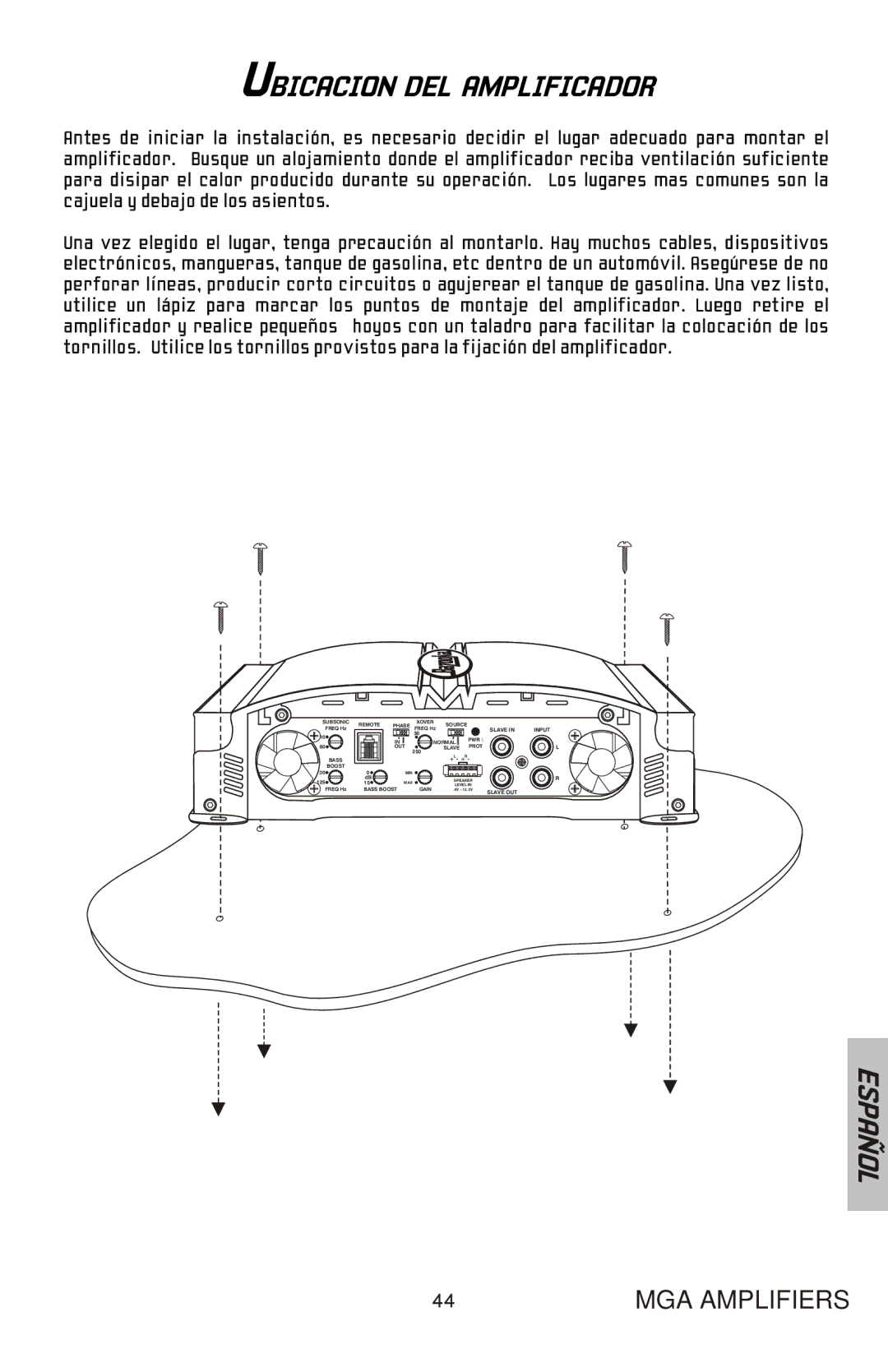 Bazooka MGA11000H, MGA11500H manual Ubicacion DEL Amplificador 