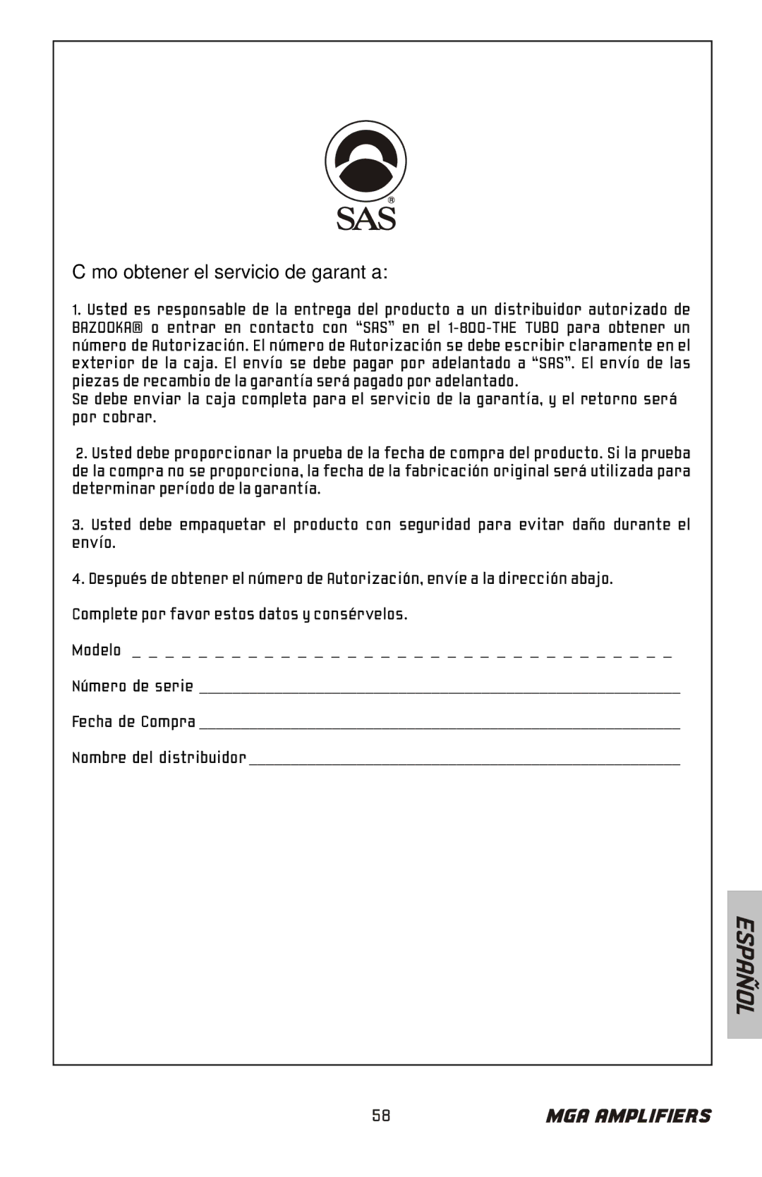 Bazooka MGA11000H, MGA11500H manual Cómo obtener el servicio de garantía 