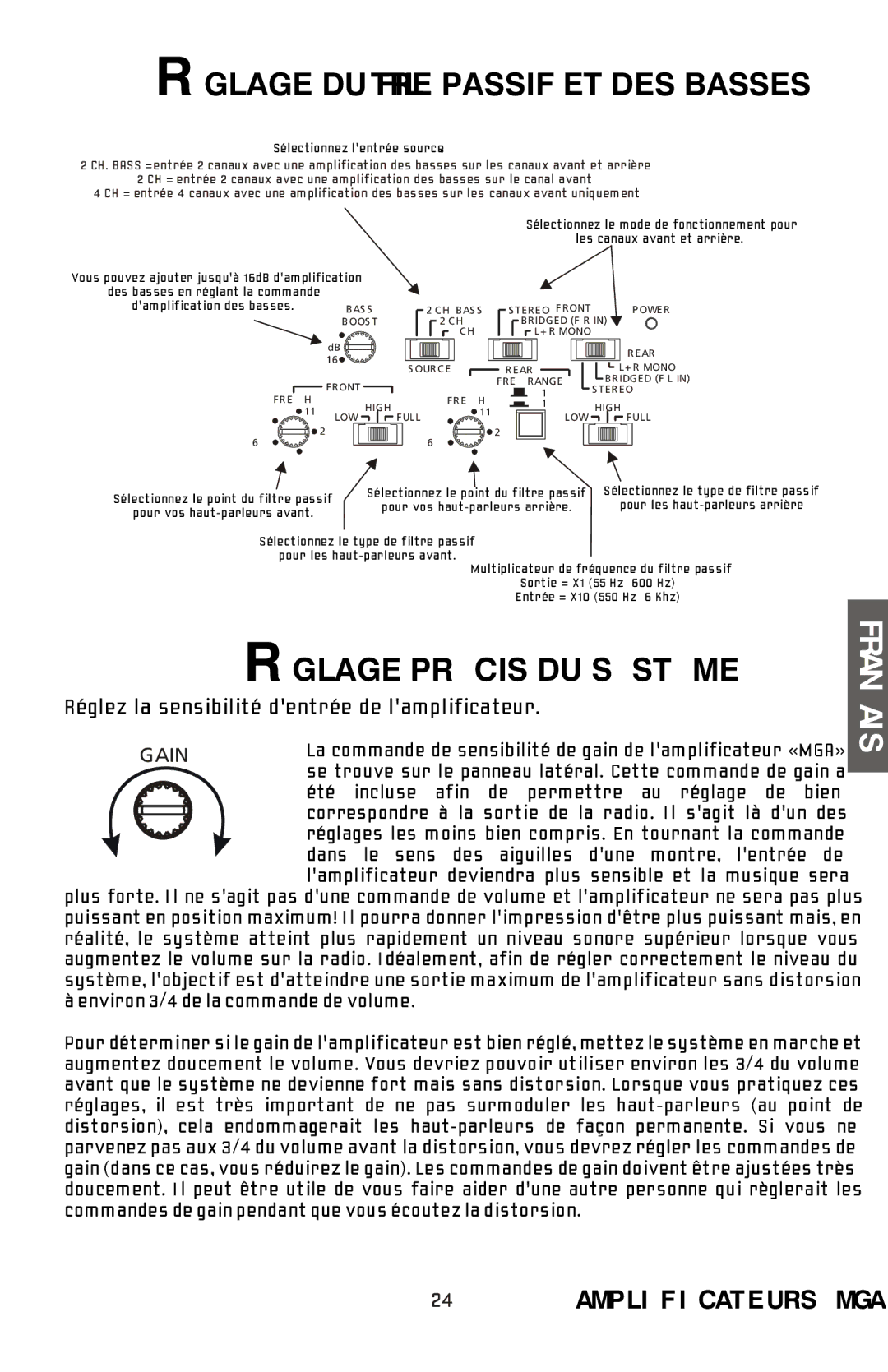 Bazooka MGA4150 manual Réglage Précis DU Système, Réglage DU Filtre Passif ET DES Basses 