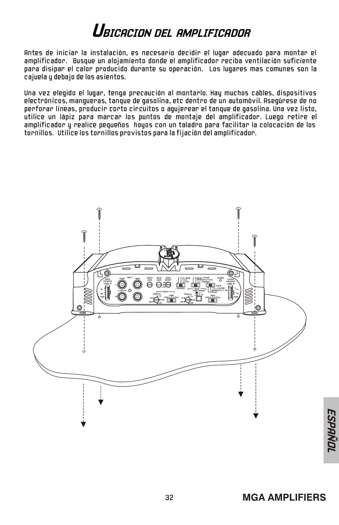 Bazooka MGA4150 manual Ubicacion DEL Amplificador 