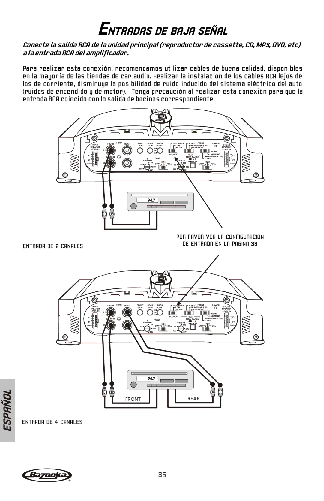 Bazooka MGA4150 manual Entradas DE Baja Señal 