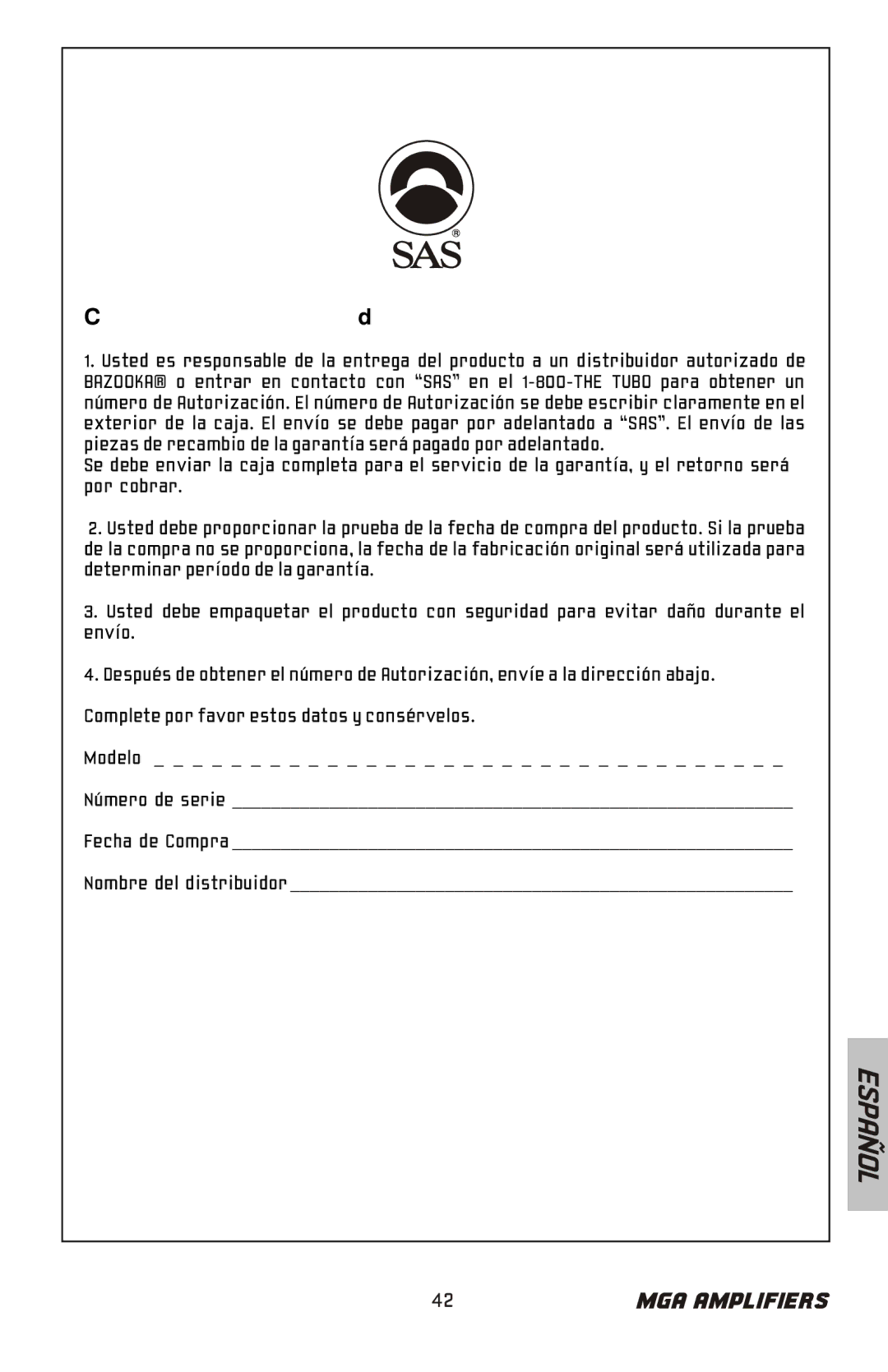 Bazooka MGA4150 manual Cómo obtener el servicio de garantía 