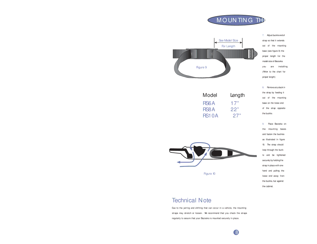 Bazooka RS8A-hp, RS10A-hp, RS6A-hp installation manual Mounting the Bazooka 