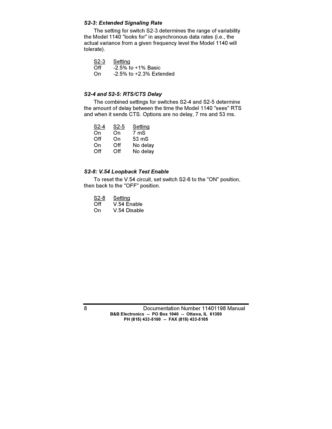 B&B Electronics 1140 manual S2-3 Extended Signaling Rate 