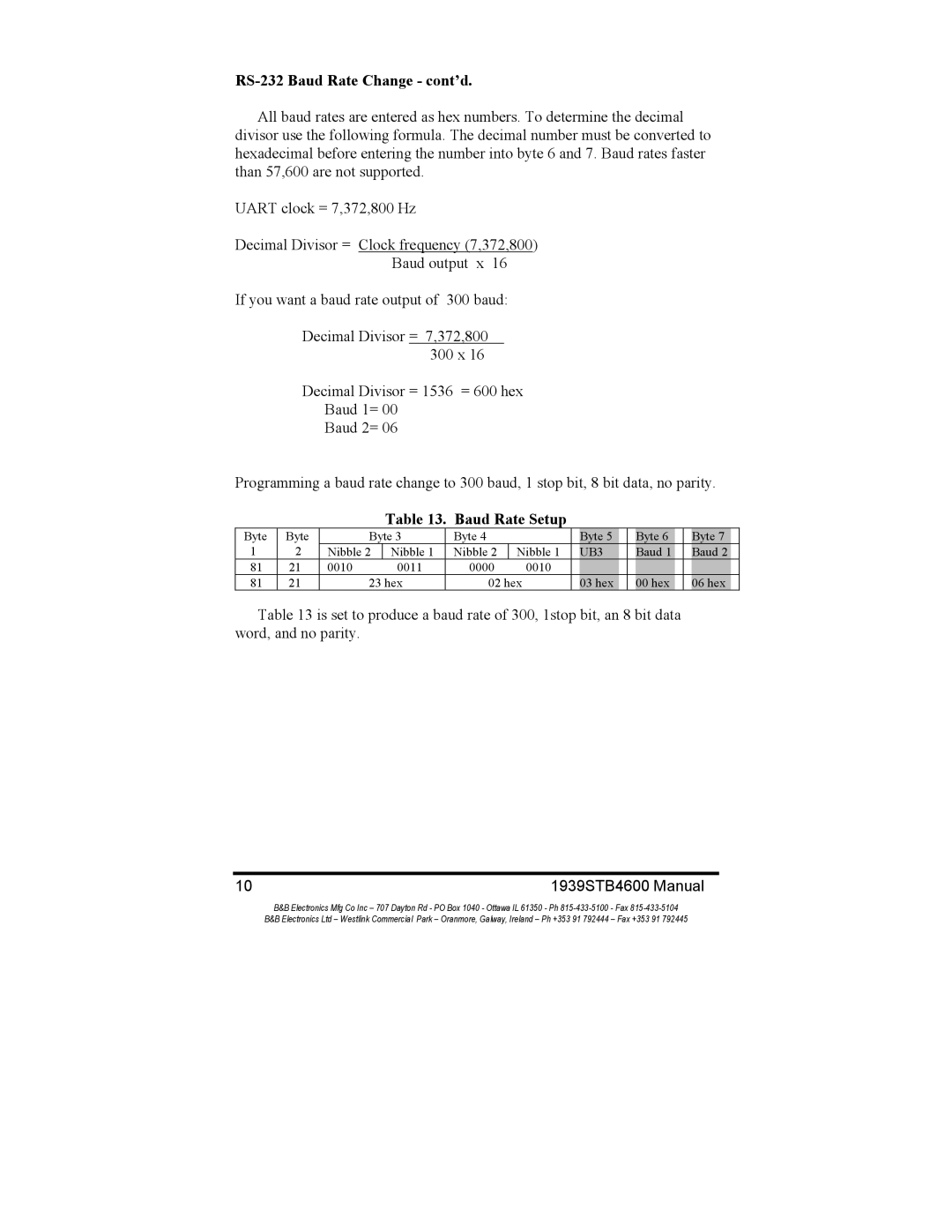 B&B Electronics 1939STB manual RS-232 Baud Rate Change cont’d 