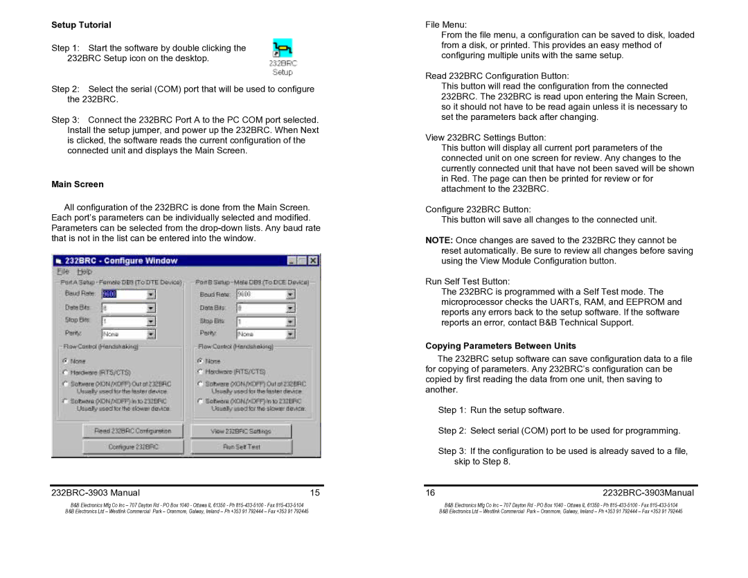 B&B Electronics 232BRC manual Setup Tutorial, Main Screen, Copying Parameters Between Units 