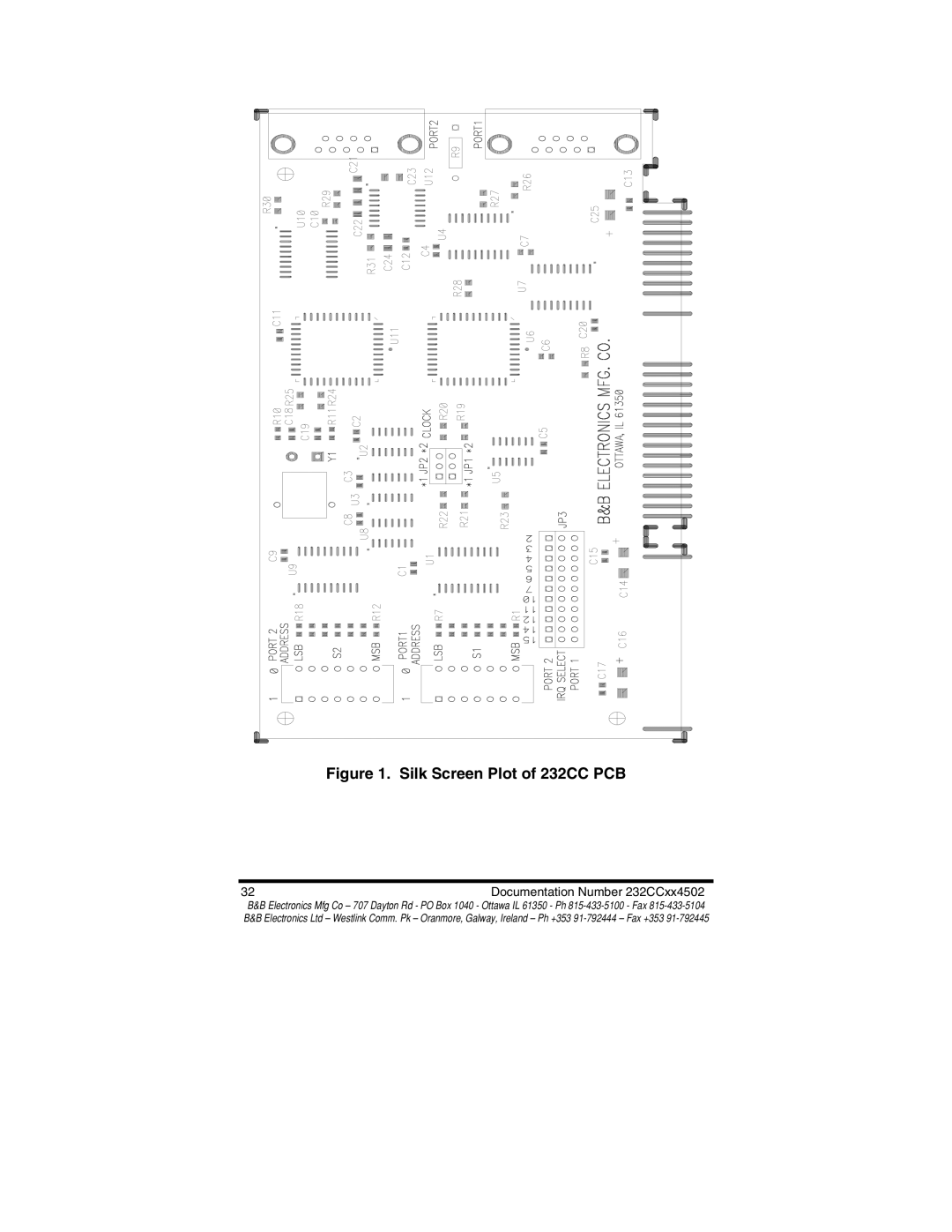 B&B Electronics 232CC2A, 232CC1B, 232CC2B, 232CC1A manual Silk Screen Plot of 232CC PCB 